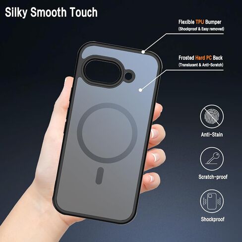 Magnetic for Google Pixel 9a Case with 2 Pack Tempered Glass Screen Protector,[Compatible for MagSafe] Shockproof Drop Thin Protective Phone Case Cover for Pixel 9a,Black in Kuwait