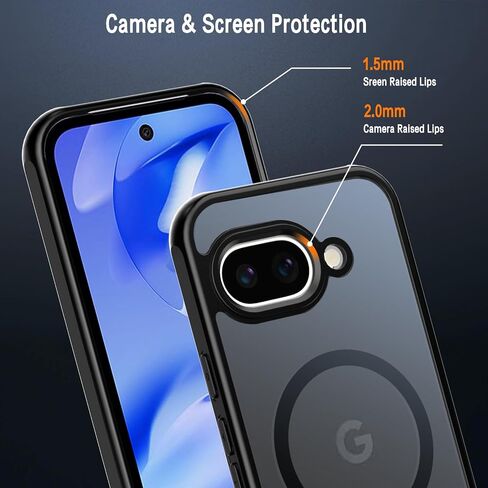 Magnetic for Google Pixel 9a Case with 2 Pack Tempered Glass Screen Protector,[Compatible for MagSafe] Shockproof Drop Thin Protective Phone Case Cover for Pixel 9a,Black in Kuwait