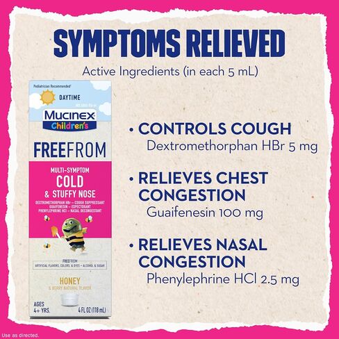 Mucinex® حمى الأطفال، التهاب الحلق، وأدوية السعال، طب البرد للأطفال / دواء السعال للأطفال، دواء للأطفال لتخفيف الأعراض المتعددة، سائل بنكهة العسل، 4 أونصة سائلة in Kuwait