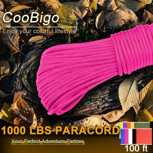 CooBigo Paracord Rope 1000lb,4mm 12 Strand Parachute Cord,100ft Orange Paracord for DIY Weave Bracelet/Lanyards,Tent Camping,Hiking,Survival,or Others Outdoor Gear in Saudi Arabia