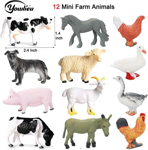 Yowlieu 15 Pcs Mini Figures Toys Realistic Farm Animal Figurines, Plastic Learning Educational Playset Animal Themed Party Supplies Cake Topper Ornaments for Easter Egg Birthday Christmas in Saudi Arabia