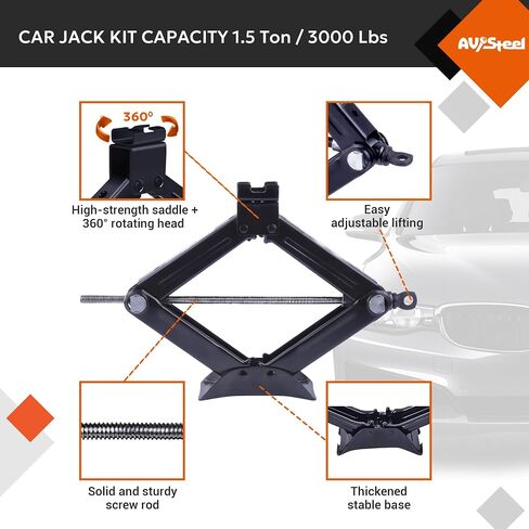 Scissor Jack for Car 2 Ton (4409 lbs) Heavy-Duty Car Jack Kit, Universal Tire Jack Tool Kit - Portable Car Lift Jack with Ratcheting Handle and L-Wrench for Auto SUV MPV in Saudi Arabia