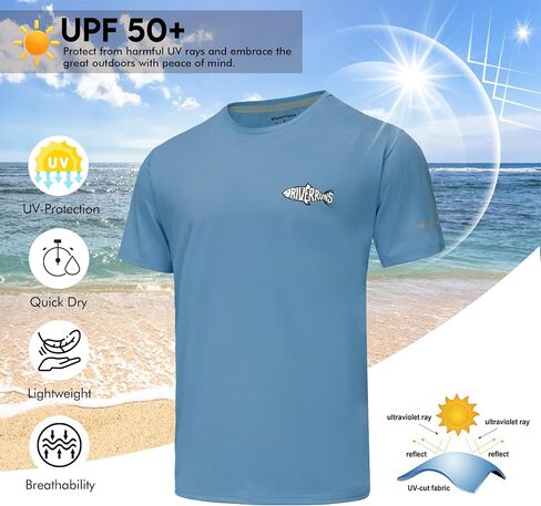 Riverruns UPF 50+ UV Sun Protection Fishing Shirt Breathable Quick Dry Swim Shirt Rash Guard Water Beach T-Shirt for Men in Saudi Arabia