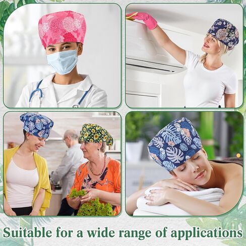 6 Pcs Scrub Cap Women Adjustable Nurse Cap with Button Bouffant Medical Surgical Hat with Sweatband Ponytail Holder in Saudi Arabia