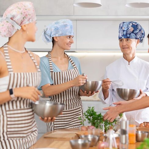 6 Pcs Scrub Cap Women Adjustable Nurse Cap with Button Bouffant Medical Surgical Hat with Sweatband Ponytail Holder in Saudi Arabia