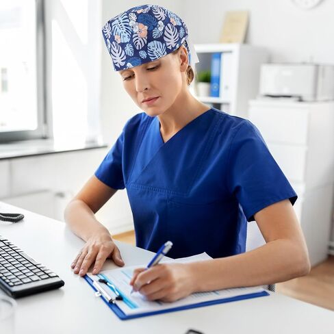 6 Pcs Scrub Cap Women Adjustable Nurse Cap with Button Bouffant Medical Surgical Hat with Sweatband Ponytail Holder in Saudi Arabia