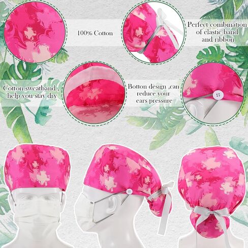 6 Pcs Scrub Cap Women Adjustable Nurse Cap with Button Bouffant Medical Surgical Hat with Sweatband Ponytail Holder in Saudi Arabia