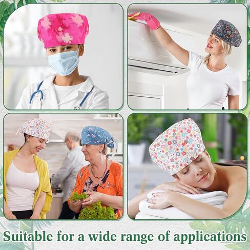6 Pcs Scrub Cap Women Adjustable Nurse Cap with Button Bouffant Medical Surgical Hat with Sweatband Ponytail Holder in Saudi Arabia