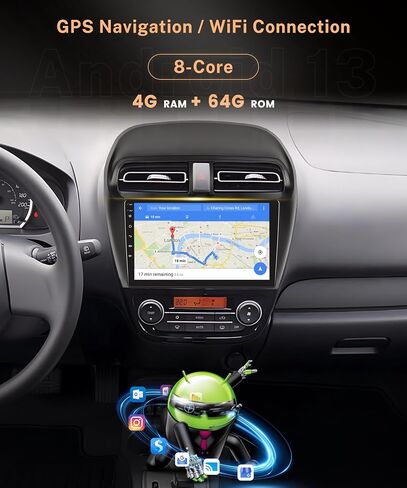 ستيريو سيارة 2G 64G Android 13 لسيارة Mitsubishi Mirage 2012-2016، راديو سيارة بشاشة لمس 9 بوصة من Rimoody مع CarPlay اللاسلكي Android Auto Mirror Link Bluetooth FM/RDS GPS WiFi HiFi SWC Camera in Saudi Arabia