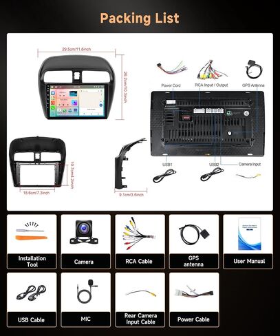ستيريو سيارة 2G 64G Android 13 لسيارة Mitsubishi Mirage 2012-2016، راديو سيارة بشاشة لمس 9 بوصة من Rimoody مع CarPlay اللاسلكي Android Auto Mirror Link Bluetooth FM/RDS GPS WiFi HiFi SWC Camera in Saudi Arabia