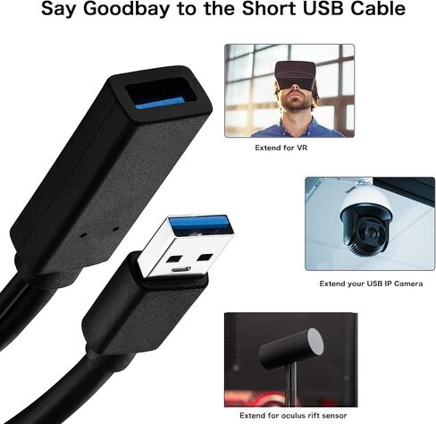 كابل امتداد USB 1.6 قدم ، USB 3.0 موسع الذكور إلى سلك الإناث نقل البيانات العالية المتوافقة مع كاميرا الويب ، لوحة مفاتيح USB ، محرك أقراص فلاش ، محرك الأقراص الثابتة ، الطابعة ، والمزيد in Kuwait