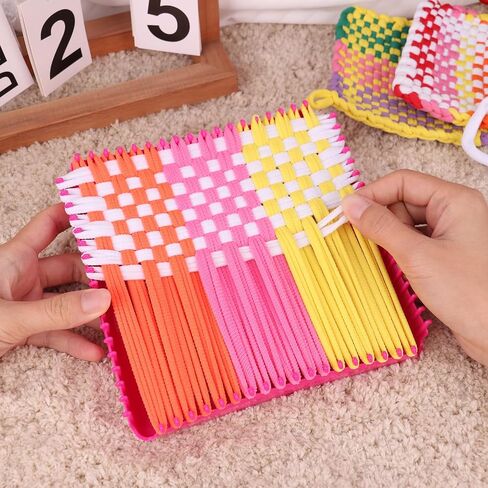 PREBOX Weaving Loom Kit Toys for Kids and Adults, Potholder Loops Crafts for Girls Ages 6 7 8 9 10 11 12, 7" Pot Holder Loom Knitting Kits and Gifts for Kids and Beginners, Make 6 Masterpieces in Kuwait