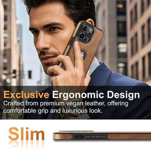 حافظة لهاتف آيفون 14 برو من الجلد الفاخر بشعار عتيق وغطاء حماية فائق النحافة 2022 مقاس 6.1 بوصة (أسود) in Kuwait