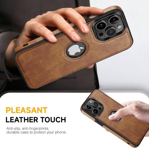 حافظة لهاتف آيفون 14 برو من الجلد الفاخر بشعار عتيق وغطاء حماية فائق النحافة 2022 مقاس 6.1 بوصة (أسود) in Kuwait