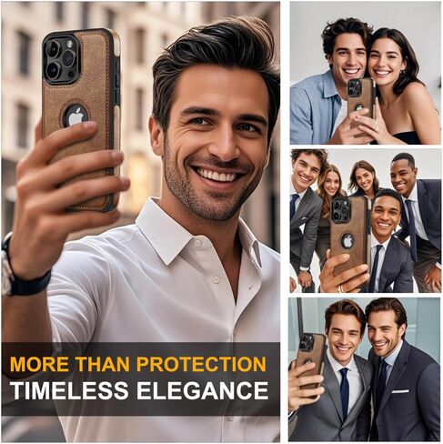 حافظة لهاتف آيفون 14 برو من الجلد الفاخر بشعار عتيق وغطاء حماية فائق النحافة 2022 مقاس 6.1 بوصة (أسود) in Kuwait