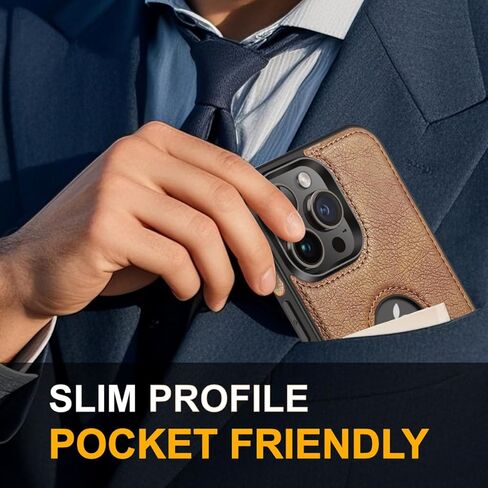 حافظة لهاتف آيفون 14 برو من الجلد الفاخر بشعار عتيق وغطاء حماية فائق النحافة 2022 مقاس 6.1 بوصة (أسود) in Kuwait