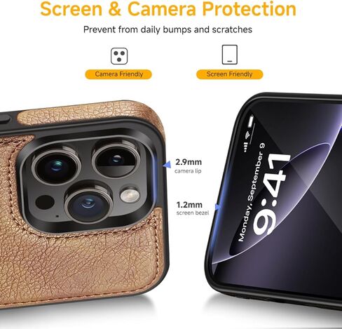 حافظة لهاتف آيفون 14 برو من الجلد الفاخر بشعار عتيق وغطاء حماية فائق النحافة 2022 مقاس 6.1 بوصة (أسود) in Kuwait