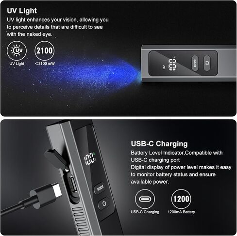 Pro Edc Flahlight Flat مع شعاع أخضر ، وضوء الأشعة فوق البنفسجية وسرد LED الأبيض ، و IPX4 ، و 1300 Lumens Protable Pocket Lights مع مغناطيس للتخييم في الهواء الطلق والسفر (الأسود) in Kuwait