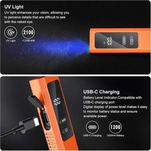 5-in-1 EDC Flat Flashlight 1000LM, Green Pointer UV Light Red Strobe Comb | Aluminum Alloy Handheld Flashlights, Waterproof Pocket Clip Slim Magnetic Handheld Flashlight USB-C Rechargeable in Kuwait