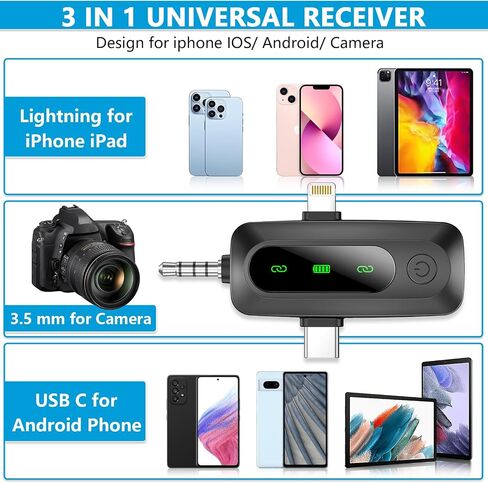 ميكروفون لافالير لاسلكي لهاتف iPhone 15/Android، قطعتان من ميكروفون USB C صغير لتسجيل الفيديو، مشبك على ميكروفونات طية صدر السترة من النوع C للمقابلة، البودكاست، Tiktok، Vlog، YouTube in Saudi Arabia