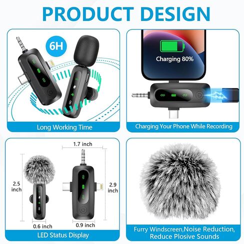 ميكروفون لافالير لاسلكي لهاتف iPhone 15/Android، قطعتان من ميكروفون USB C صغير لتسجيل الفيديو، مشبك على ميكروفونات طية صدر السترة من النوع C للمقابلة، البودكاست، Tiktok، Vlog، YouTube in Saudi Arabia