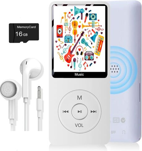 مشغل MP3، مشغل موسيقى مع بطاقة Micro SD سعة 16 جيجابايت، مكبر صوت مدمج/صور/تشغيل فيديو/راديو FM/مسجل صوت/قارئ الكتب الإلكترونية، يدعم حتى 128 جيجابايت in Saudi Arabia