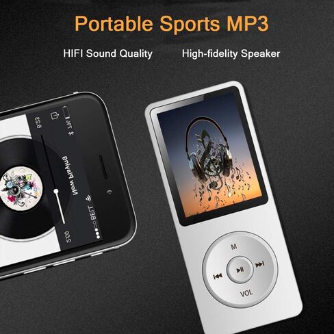 مشغل MP3، مشغل موسيقى مع بطاقة Micro SD سعة 16 جيجابايت، مكبر صوت مدمج/صور/تشغيل فيديو/راديو FM/مسجل صوت/قارئ الكتب الإلكترونية، يدعم حتى 128 جيجابايت in Saudi Arabia