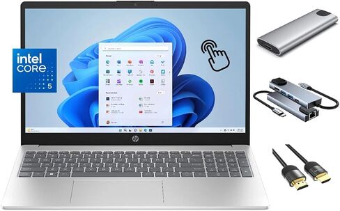 HP 15.6 inch Touchscreen Laptop, Intel Core 5 120U (Beats i7-1355U) 10-Core CPU, 32GB RAM, 1TB SSD + 256GB Portable SSD Hub, WiFi 6, Webcam, KeyPad, HDMI, USB-C, Win 11 in Saudi Arabia