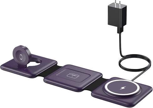 Charging Station for Apple Multiple Devices - 3 in 1 Foldable Magnetic Wireless Charger Dock - Travel Charging Pad for iPhone 15 14 13 12 Pro Max Plus Watch & Airpods in Saudi Arabia
