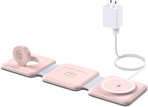 Charging Station for Apple Multiple Devices - 3 in 1 Foldable Magnetic Wireless Charger Dock - Travel Charging Pad for iPhone 15 14 13 12 Pro Max Plus Watch & Airpods in Saudi Arabia