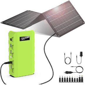 Portable Power Bank with Panel, 24000mAh Portable Power Station with 30W Solar Panel, Lithium Battery Power 110V/88Wh AC, DC, USB QC3.0 for Home Camping Emergency Backup