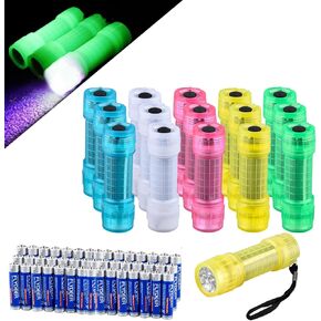 KunHe 15 Pack 395nm UV Black Light Flashlights Small Mini LED Flashlights Fluorescent Glow in Dark Flashlight Best Gift for Kids Party Favor in 5 Colors Gift to Halloween, Christmas