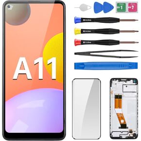 for Samsung Galaxy A11 Screen Replacement LCD Display Touch Digitizer Full Assembly with Frame Side Button Ear Speaker Vibration Motor Glass Repair Tools Kit SM-A115U SM-A115U1