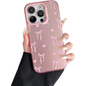 ZTOFERA for iPhone 14 Pro Case,Cute Pink Ribbon Bow Tie Aesthetic Phone Case,Trendy Slim Hard IMD Shockproof Protective Bumper Phone Cover for Women Girls,Heart