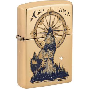 Zippo Lighter: Howling Wolf - High Polish Brass 81640