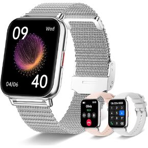 Iaret Smart Watch for Women, Answer/Make Call Smartwatch for iOS Android Phones, 1.85" HD Touch Screen Waterproof Activity Tracker with Heart Rate Sleep Monitor Pedometer 100 Sports Modes, Silver