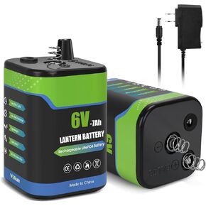 6V 7Ah LiFePO4 Lithium Battery 2 Pack, 6 Volt USB-C Rechargeable Lithium Iron Phosphate Battery, 2000+ Cycles, for Ride On Toy, Lantern, Deer Game Feeder, Emergency Light, Alarm System (F1 Terminal)