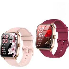 Smart Watch for Women Men, Bluetooth Call Fitness Smartwatch for Women/Men,Compatible Android iOS, Ideas Gift on Christmas, New Year IDW19 Pink and Red