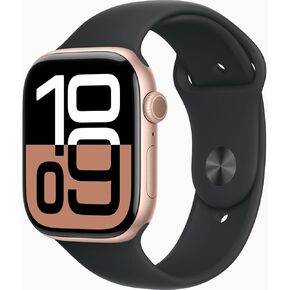Apple Watch Series 10 [GPS + Cellular, 42mm] - Rose Gold Aluminum Case with Black Sport Band, S/M (Renewed)