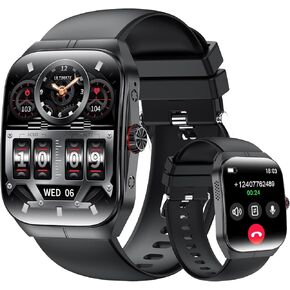 Smart Watch for Men Women, Fitness Tracker for Android/iOS, 1.95" AMOLED Screen Smartwatches with Weather Forecast, Blood Oxygen Monitor, Calls and Messages, Heart Rate(2 Watch Bands) Black