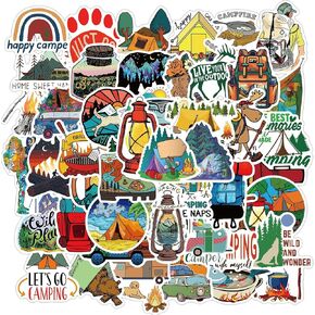 51pcs Outdoor Camping Hiking Adventure Stickers,Waterproof Vinyl Travel Wildlife Stickers for Water Bottle Laptop Cup Car (Outdoor Camping Hiking Adventure Stickers)