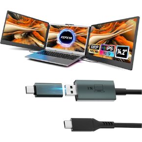 14.2" Portable Triple Monitor & H5-T USB Video Transmission Cable, Data to Video Signal Conversion Cable Laptop Screen Extender, Compatible with M1/M2/M3 MacBook