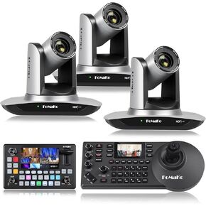 FoMaKo NDI Camera AI Auto Tracking HDMI PTZ Camera 20x Optical Zoom(3pcs) +KC601 Pro Video Mixer Switcher+ KC608 Pro PTZ Controller (BN402 + KC601+FMK20UH NDI) New