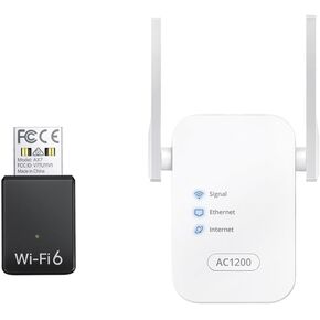 BrosTrend AX900 USB WiFi Adapter for Desktop PC Laptop, Mini WiFi 6 Adapter, WiFi 6 USB Adapter 5GHz 600Mbps 2.4GHz 286Mbps + Wireless Access Point Wall Plug AC1200