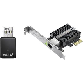 BrosTrend AX900 USB WiFi Adapter for Desktop PC Laptop, Mini WiFi 6 Adapter, WiFi 6 USB Adapter 5GHz 600Mbps 2.4GHz 286Mbps + 5Gb PCIe Network Card, PCIe Ethernet Card