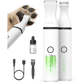 oneisall Dog Paw Trimmer,Corldless Paw Trimmer for Dogs with Double Blades,Quiet 2 Speed Small Dog Grooming Clippers for Paws, Eyes, Ears, Face, Rump (White)