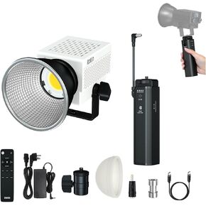 COB Led Video Light with 2.4G Remote/App Control, 60W Bi-Color LED Continuous Output Lighting, 20,700mAh Battery Grip Power Supply Included