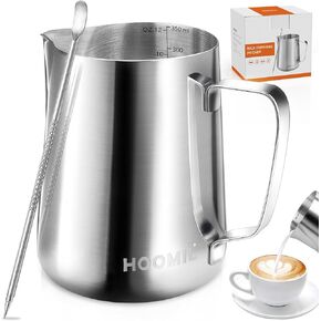 HOOMIL Milk Frothing Pitcher, 20oz/600ml Stainless Steel Steaming Pitcher Barista Milk Frother Cup Jug for Espresso Machine Coffee Cappuccino Latte Art - Silver