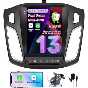 9.7 Inch Android 13 Car Radio Compatible with Ford Focus Radio 2012 2013 2014 2015 2016 2017 2018, 2+64G Car Replacement Radio with CarPlay/Android Auto，Bluetooth GPS SWC FM Backup Camera