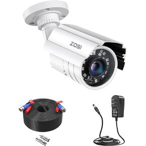 ZOSI 1080p HD Outdoor Home Security Camera (Hybrid 4-in-1 HD-CVI/TVI/AHD/960H Analog CVBS), 80ft IR Night Vision, 2MP 1920TVL Weatherproof Surveillance CCTV Bullet Camera with Power Supply and Cable